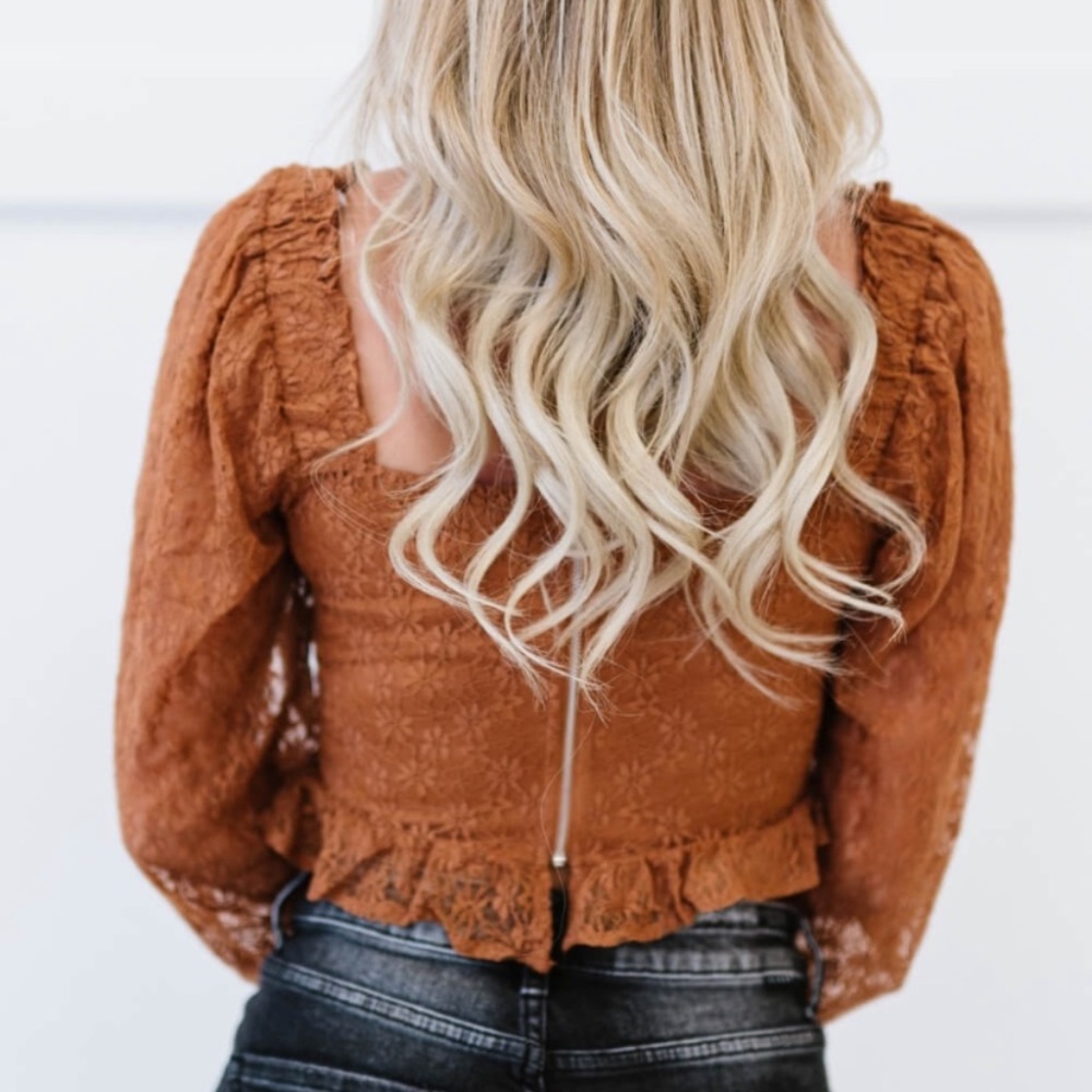 Chocolate USA Lace Corset Flounce Sleeve Crop Top - Picture 8 of 11